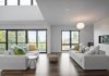 Black window frames in living room