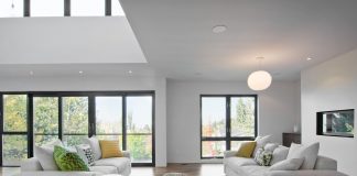 Black window frames in living room