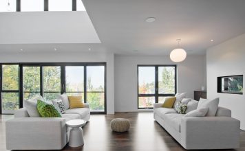 Black window frames in living room