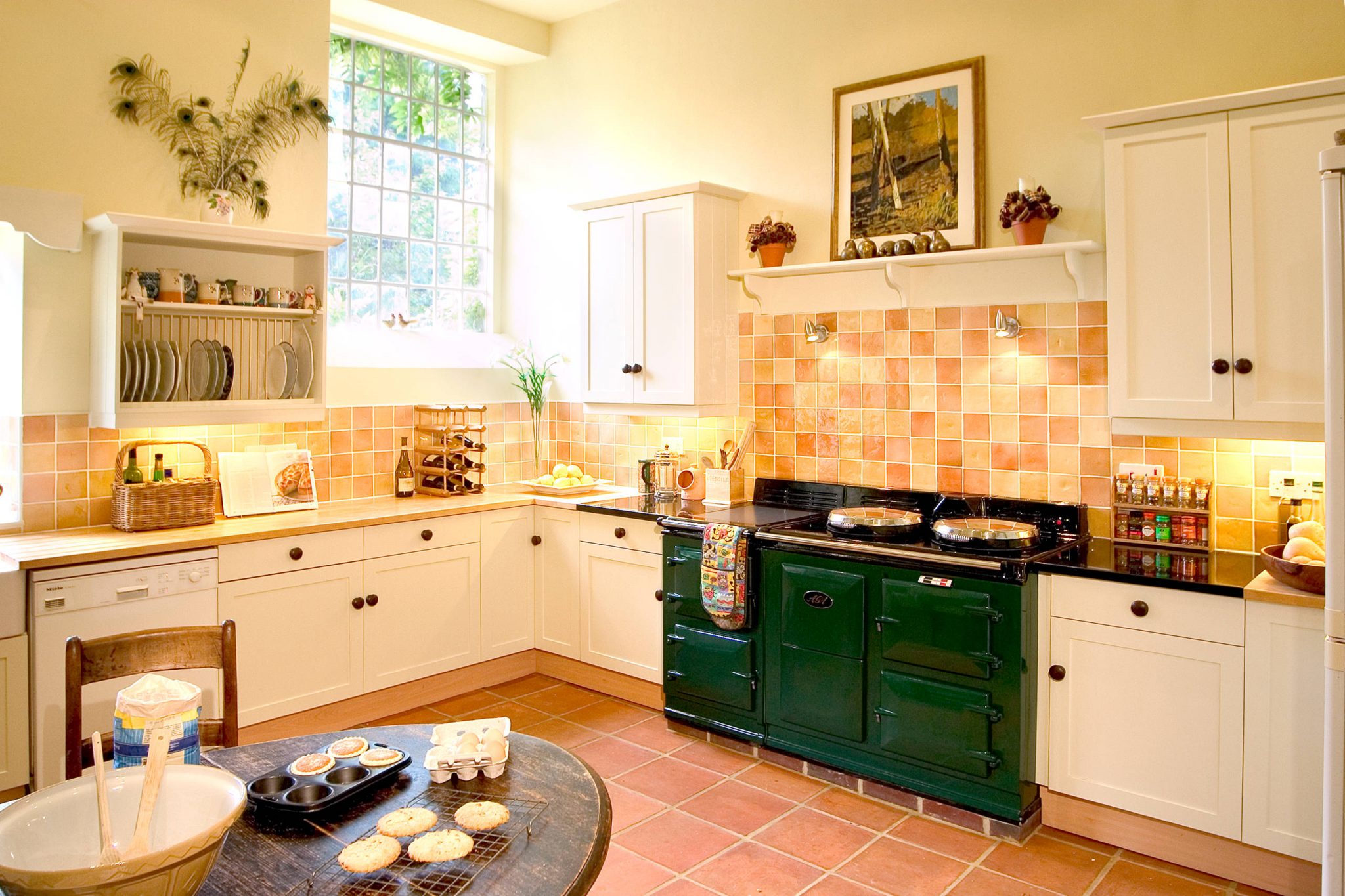 large green aga stove in kitchen