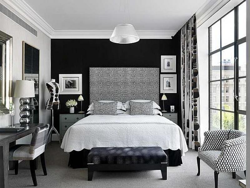 Black Window Frames With White Trim In Contemporary Bedroom