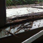 Destroyed window frame in need of replacement