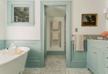 light-blue-seafoam-green-railing-wall-trim-moulding