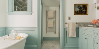 light-blue-seafoam-green-railing-wall-trim-moulding