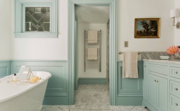 light-blue-seafoam-green-railing-wall-trim-moulding