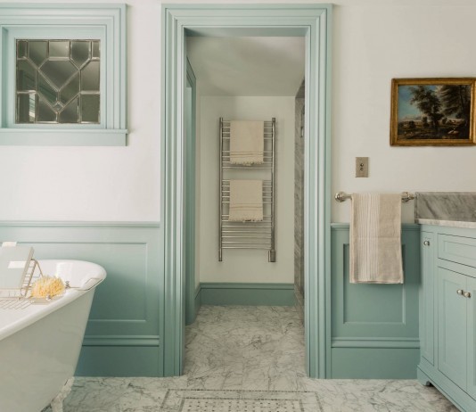 light-blue-seafoam-green-railing-wall-trim-moulding